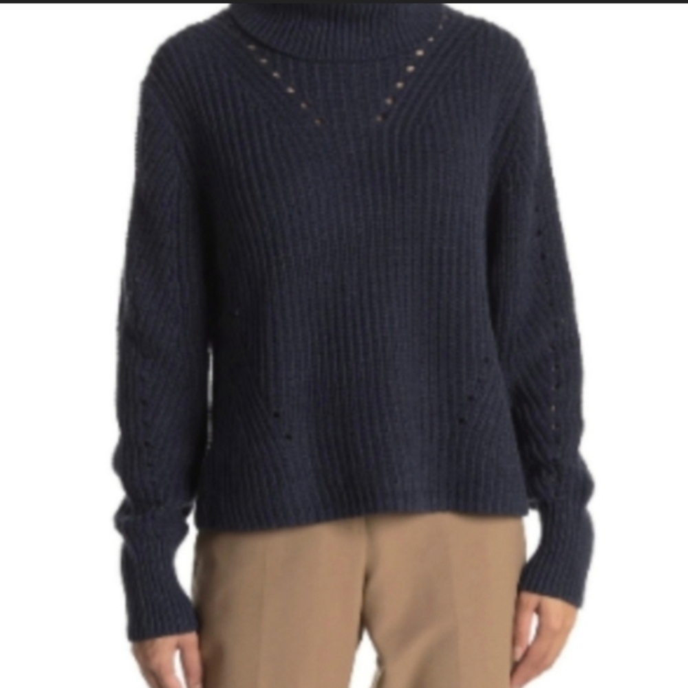 NEW 360 Swester Italian Yarn Navy Blue Chunky Knit Turtleneck Sweater